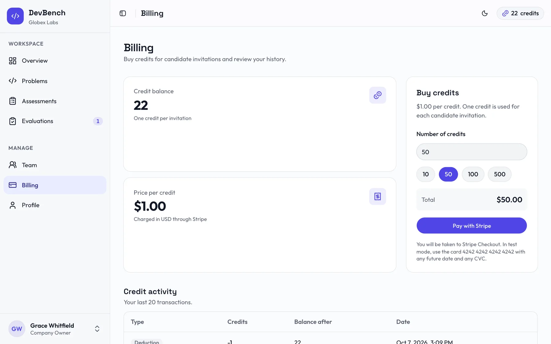 Credits and payments, fully accounted for