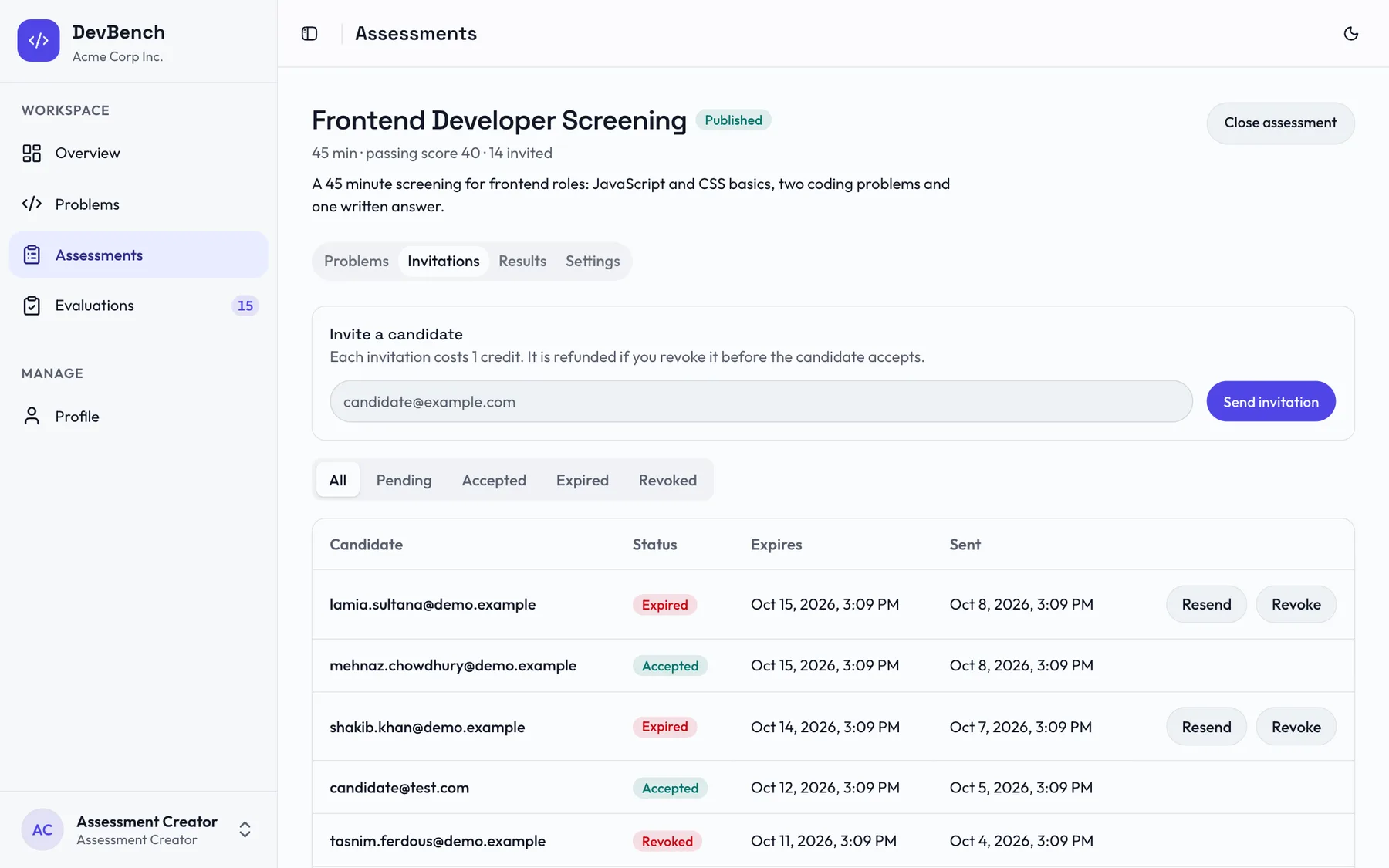 Invite and track every candidate